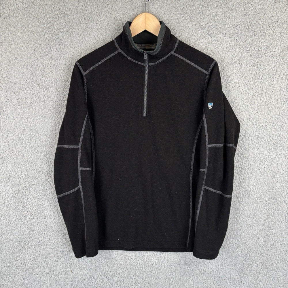 KUHL Revel 1/4 Zip Pullover Mens Small Black Fleece Jacket Black 3007 Hiking
